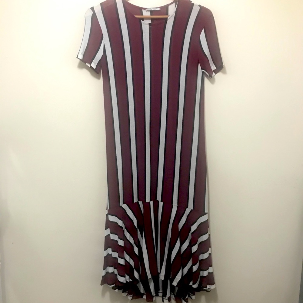New Zara Long Strip Red Dress